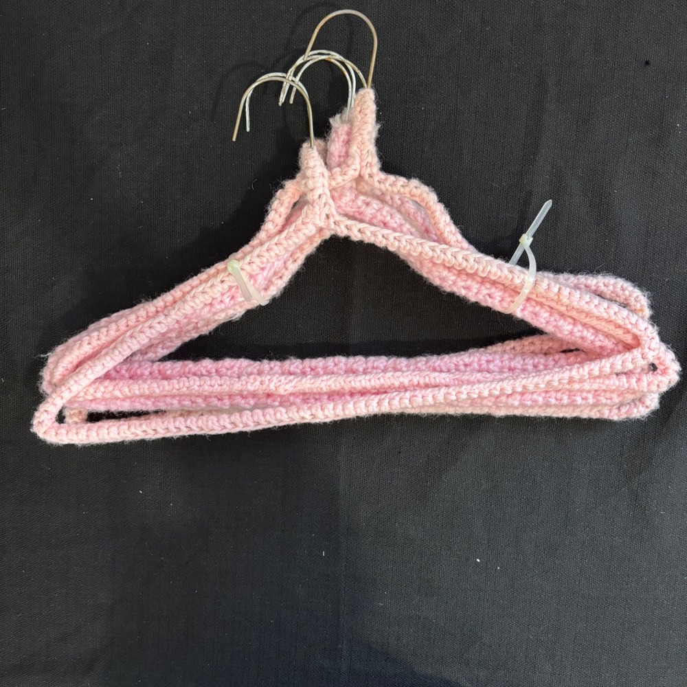 Vintage Handmade Pink Crochet Padded Clothes Hangers Set of 6 Shabby Chic Granny